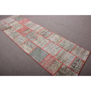 Vintage Turkish Rug, 3x9,9 ft Rug, <b>Brown</b> Red Striped <b>Wool</b> Rug - Product Image 4