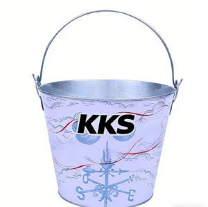 Cubo de Hielo Metálico de 5L con Asa, Personalizado con Logotipo, en Blanco y Azul, para Promociones de Marcas de Bebidas - Product Image 6
