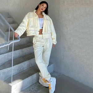 ชุด2ชิ้นสำหรับสตรีทแวร์วาฟเฟิลสำหรับสตรีทแวร์เสื้อแจ็กเก็ตผ้านวมและกางเกงจ็อกเกอร์สำหรับผู้หญิงกำหนดได้เอง Y2K - Product Image 6