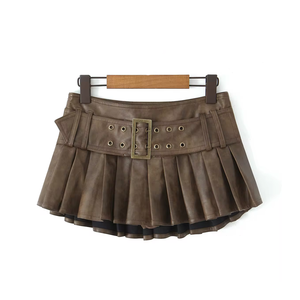 กระโปรงหนังแท้สำหรับผู้หญิงกางเกงขาสั้นขนาดเล็กทำจากหนังแท้แฟชั่นทันสมัยใส่กลางแจ้งกระโปรงหนังไซส์ใหญ่พิเศษ - Product Image 1