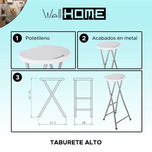 WELL HOME Tabouret de bar haut 31,5x28x70 cm Finition métallique - Product Image 2