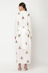 Stylish Light Beige <b>Linen</b> Long <b>Dress</b> for Women Girls High Quality with Beautiful Embroidery Luxury High Waistline Natural Fit - Product Image 3