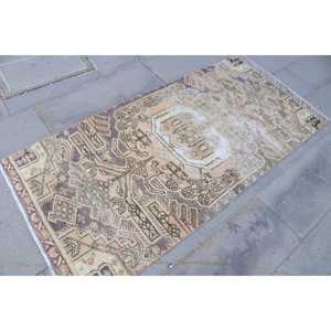 Vintage Turkish Accent Rug 2.9x6.1 ft, <b>Brown</b> Solid Rug <b>Wool</b> - Product Image 3
