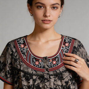 Camisón Largo Informal para Mujer, Color Marrón Oscuro, Manga Corta, con Bolsillos Laterales, Tejido Suave y Transpirable, Cómodo para Uso Diario - Product Image 1
