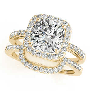 Ensemble de mariage avec halo de diamants taille coussin de 1,17 carat en or jaune 14 carats, forme carrée - Product Image 2