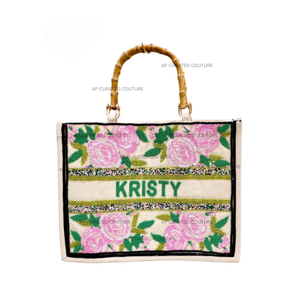 Tùy Chỉnh Cá Nhân Đính Cườm <span class=keywords><strong>Tote</strong></span> Túi Xách Với Tên Handmade Hoa Thêu Tay Cầm Bằng Gỗ Mỹ Phẩm Trường Hợp Độc Đáo Cá Nhân Cảm Ứng - Product Image 6