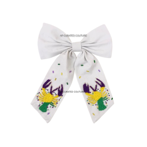 Mardi Gras Best Quality Handmade Cotton Beaded Alligator Hair <b>Bows</b> for Girls and Women Hairbands TRENDY CARNIVAL FESTIVAL - Product Image 5