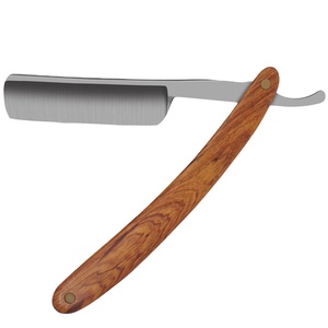 Maquinilla de Afeitar de Acero Inoxidable con Mango de Madera Natural y Hoja Recta Afilada para el Cuidado de la Barba Masculina - Product Image 1