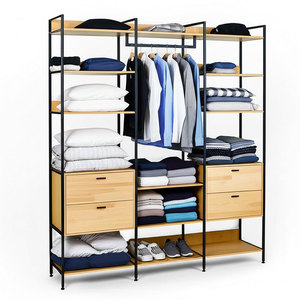 Perchero de pie de 200x45x22cm con cajones de madera de caucho KQA68061 para uso en armarios - Product Image 1