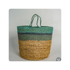 Cesta de almacenamiento de algas marinas de Yute natural verde moderna de 25x25x25cm con estante de especias de vidrio - Product Image 1