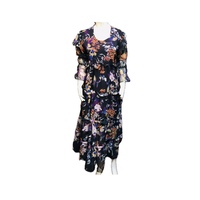 Robe Maxi Imprimée en Mousseline de Soie Respirante pour Femmes Élégantes ODM Prix de Gros Plus Size Bouton Dentelle Gland Ruban Taille Naturelle
