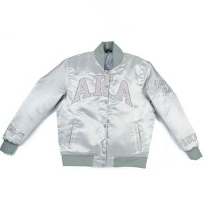 Alias giacca Bomber Varsity Star argento personalizzato abbigliamento di confraternita all'ingrosso giacche di lana alla rinfusa manica di pelle Divine Nine HBCU - Product Image 1