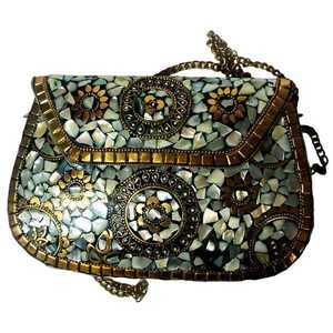 Top Design Dames Parti Ware Sac À Main De Mode En Métal Vadrouille Embrayage Mère Perle Pierre Travail Broderie meilleur - Product Image 1