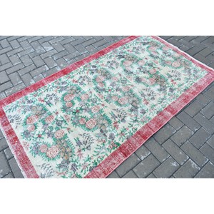 3.8x6.6 ft Rug, Turkish Vintage Rug, <b>Red</b> Polka dot <b>Wool</b> Rug - Product Image 2