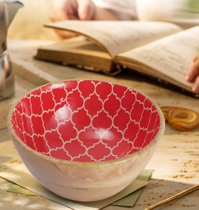 Moroccan Red Mango Wood Large Serving Bowl <b>Servers</b> Mango Wood Round Serving Bowl for Pasta Fruits <b>Salads</b> or Popcorn Home Decor - Product Image 3