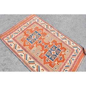 Tapis Kilim Orange Bleu Tapis Turc 3,5x5,3 pieds - Product Image 4