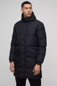 Veste matelassée à capuche mi-longue pour hommes avec logo personnalisé OEM en noir, coupe-vent et chaud, vestes à bulles en duvet matelassé de haute qualité pour hommes - Product Image 2