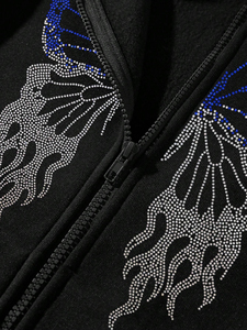 Sweat à capuche unisexe surdimensionné personnalisé avec strass Streetwear vêtements d'hiver pull à capuche avec strass hiver teint uni avec OEM - Product Image 3