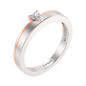 Jeulia Two Tone Heart Sterling <b>Silver</b> Women's <b>Wedding</b> <b>Band</b> with Rhodium Plated Geometric Zircon - Product Image 3