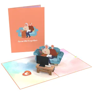 Grow Old Together 3D Pop Up Card Venta caliente Best Seller para abuelos Aniversario Cumpleaños Tarjeta 3D Papel hecho a mano Corte por láser