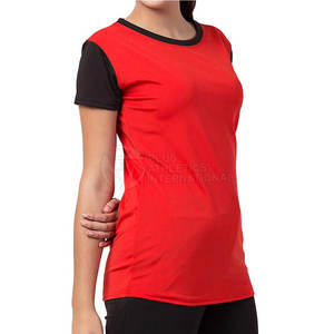 Venta al por mayor de fábrica, camiseta personalizada de algodón de manga corta de Color sólido con cuello redondo para mujer, camisetas con cuello redondo y logotipo personalizado para mujer - Product Image 2