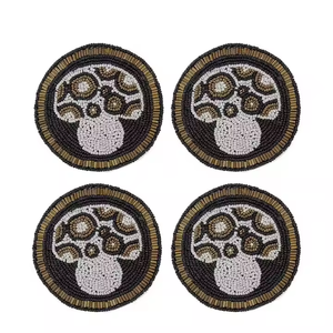 Posavasos con cuentas bordadas de semillas a granel para precio de fábrica Posavasos bordados con cuentas hechos a mano indios para suministro al por mayor - Product Image 4