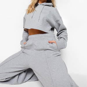Vente en gros de survêtements décontractés en coton pour femmes, crop top Hodi, survêtement pour femmes avec logo simple et imprimé, survêtement pour femmes, survêtement pour femmes - Product Image 3