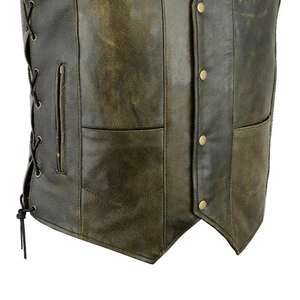 Gilet en cuir véritable pour homme, doux, confortable, élégant, sans manches, veste de moto, fermeture à boutons, coupe-vent, respirant - Product Image 4