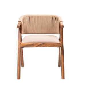 Silla de Comedor Moderna de Cuerda de Teca con Estructura de Madera Maciza y Respaldo Tejido a Mano, Ecológica para Apartamento y Uso en Exteriores - Product Image 2