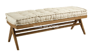 <strong>MRS</strong> WOODS Bedroom Bed End Ottoman Stool Beige Upholstered Velvet Tufted Wood Shoe Ottoman Storage <strong>Bench</strong> - Product Image 3