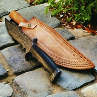 Handgeschmiedetes Damaszener Stahl Bowie-Messer mit Gerader Klinge und Clip-Point, Micarta-Griff für Outdoor, Camping und Jagd