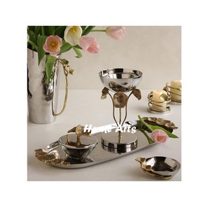 Plateau de nourriture en acier inoxydable avec brûleur Bakhoor serveur d'écrou et bol nouvelle conception plateau de service de nourriture de couleur argent - Product Image 4