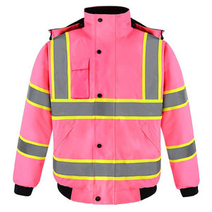 Chaqueta de Seguridad de Alta Visibilidad ANSI Clase 2, Color Rosa Reflectante, Impermeable, con Logotipo Personalizado, Múltiples Bolsillos, Capucha Ajustable - Product Image 1