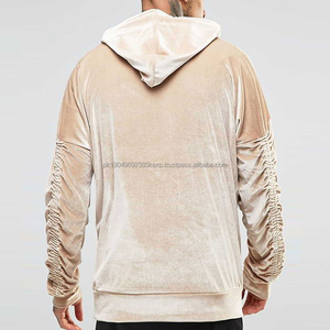 Sweat-shirt à capuche personnalisé en velours, ample, luxueux, épais, pour l'automne et l'hiver, manches plissées, uni, sans cordon, à capuche - Product Image 3