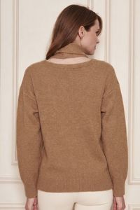 Ensemble pull et écharpe en tricot oversize à col en V pour femme – Tenue d'hiver élégante et décontractée en mélange de laine, coupe ample, deux pièces - Product Image 5