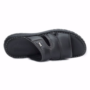 Men's Open <b>Toe</b> Black Cow Leather Flat Sandals - Product Image 1