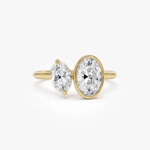 Bague de fiançailles sophistiquée Toi et Moi en diamant ovale cultivé en laboratoire 1,50 ct E-F VS en or 14 carats pour cadeau de mariage ou d'anniversaire - Product Image 1