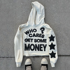 Cotton Blended <b>Men</b> Puff Print Hoodie Streetwear <b>Pullover</b> with Unique Embossed And Rhinestone Design - Product Image 3