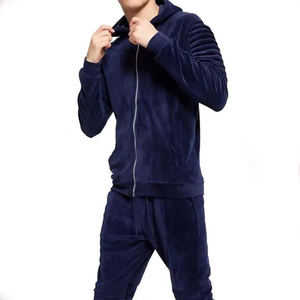 Ensemble en velours pour homme, survêtement en velours de luxe, veste bomber zippée, jogging à rayures latérales, coupe ajustée, survêtement de sport décontracté, costumes - Product Image 6