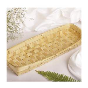 Adorable Handwoven Bamboo Food Tray <b>with</b> Placemat <b>Handle</b> for Storage and Festival Decorations Wholesale Available - Product Image 1
