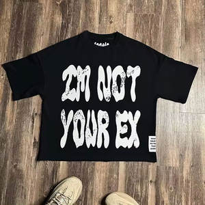 Camiseta con caja gráfica para hombre con logotipo personalizado 100% algodón lavado ácido Hip Hop Vintage de gran tamaño recortada estampado de punto pesado - Product Image 1