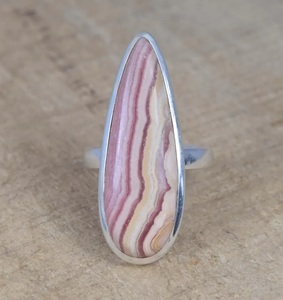 Anillo de piedras preciosas en forma de pera de Plata de Ley 925 Rodocrosita Rosa Natural, joyería hecha a mano, regalo de Navidad, tamaño ajustable - Product Image 1