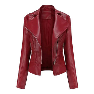 เสื้อแจ็คเก็ตหนังแกะทรงเข้ารูปสำหรับผู้หญิง ดีไซน์โลโก้ตามสั่ง ระบายอากาศได้ดี กันลม เป็นมิตรกับสิ่งแวดล้อม คอตั้ง ผ้าฝ้าย สวมใส่สบาย - Product Image 1