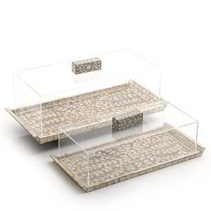 Bandeja decorativa Royal Classic Mother Pearl personalizada antigua hecha a mano resina madera desayuno servir comida llevar patrón rectangular - Product Image 5