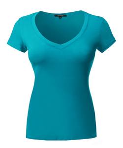 Spandex algodón peinado suave liso profundo cuello en V transpirable acanalado camiseta Mujer al por mayor con impresión personalizada - Product Image 3