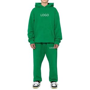 Sudadera con capucha de gran tamaño con estampado de abullonado personalizado de los fabricantes y conjunto de chándales para correr, ropa de calle holgada de 2 piezas personalizada para hombres - Product Image 1