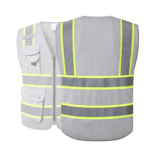 Venta al por mayor de alta visibilidad reflectante chaleco de seguridad transpirable construcción con logotipo personalizado múltiples bolsillos para ropa de trabajo al aire libre - Product Image 2