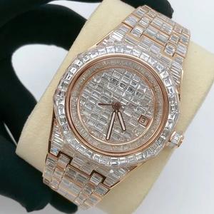 Moda de lujo de negocios Moissanite Baguette reloj de pulsera banda de acero inoxidable esfera analógica 41mm movimiento de cuarzo fecha automática boda - Product Image 2