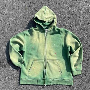 Sudadera con capucha unisex de invierno, estilo vintage, con cremallera completa, 100% algodón, de alto gramaje, ecológica, con efecto desgastado, fabricada a medida. - Product Image 5