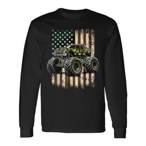 Maglietta a maniche lunghe Monster Trucks con bandiera USA per il 4 luglio, maglietta promozionale per il 4 luglio - Product Image 1